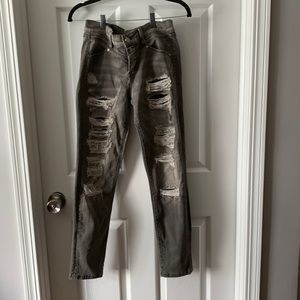 Bebe jeans- Black with a ripped/ distressed look.